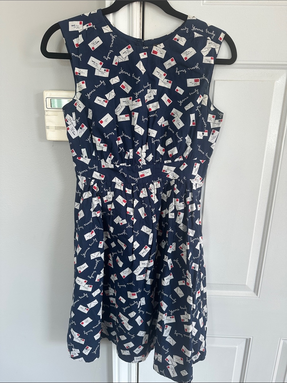 Navy Sleeveless Midi Dress with Letter Print